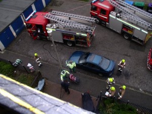 fire brigade in front of Fidra Court